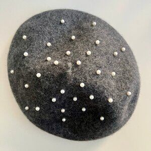 Grey Wool Pearl Adjustable Beret